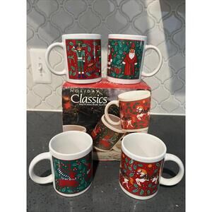 Set Of 4 Riviera/Van Beers 1993 Christmas Mugs Holiday Classics Soldier Carousel